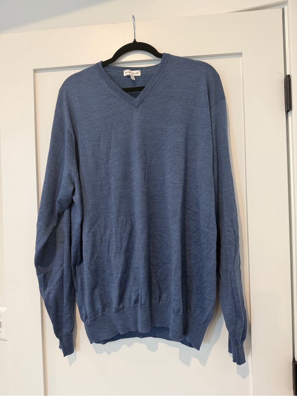 Peter Millar Men's V-Neck Merino Sweater in Heather Blue